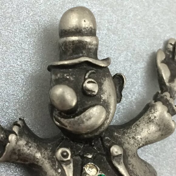 Vintage Silvetone Pewter Metal Clown Brooch Pin with Rhinestones - Picture 9 of 10